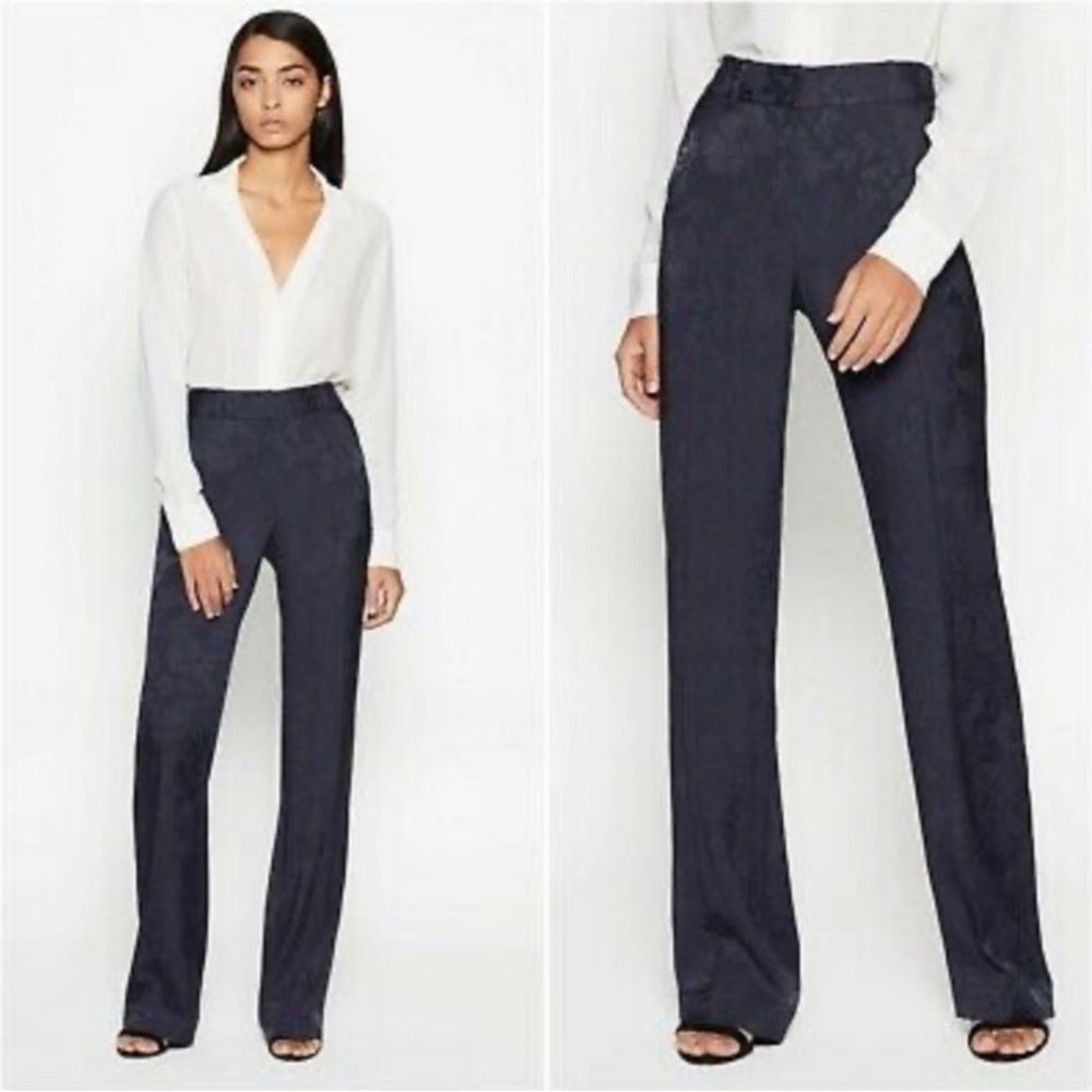 EQUIPMENT Lita Floral Jacquard Satin Navy High Rise Pants Trousers